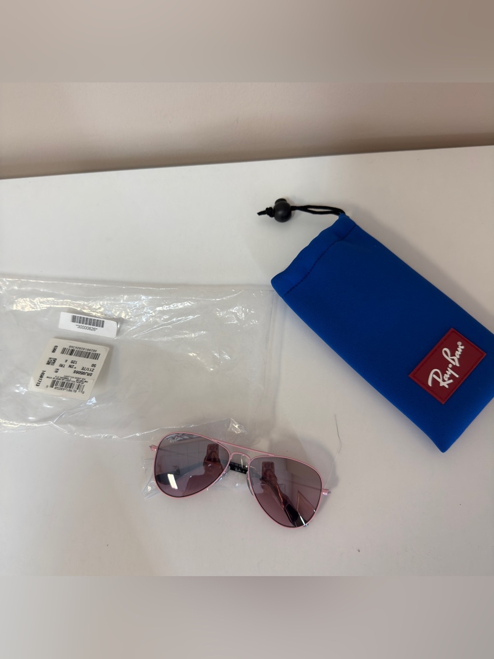 Ray-Ban Kids Pink Aviator Sunglasses with Blue Pouch ORJ9506S 211/7E